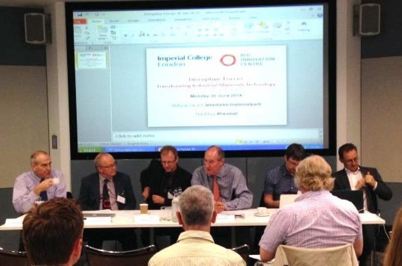 (Left to right) Professors David Rugg (Rolls-Royce), Adrian Sutton (Imperial College), Fionn Dunne (Imperial College), Will Hutton (BIC), Michael Preuss (Manchester) and Angus Wilkinson (Oxford) on the speakers' panel at the BIC.