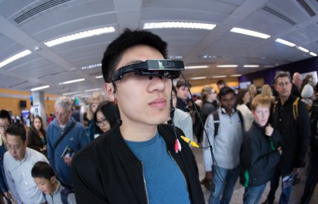 A visitor in the robot zone at Imperial Festival 2015