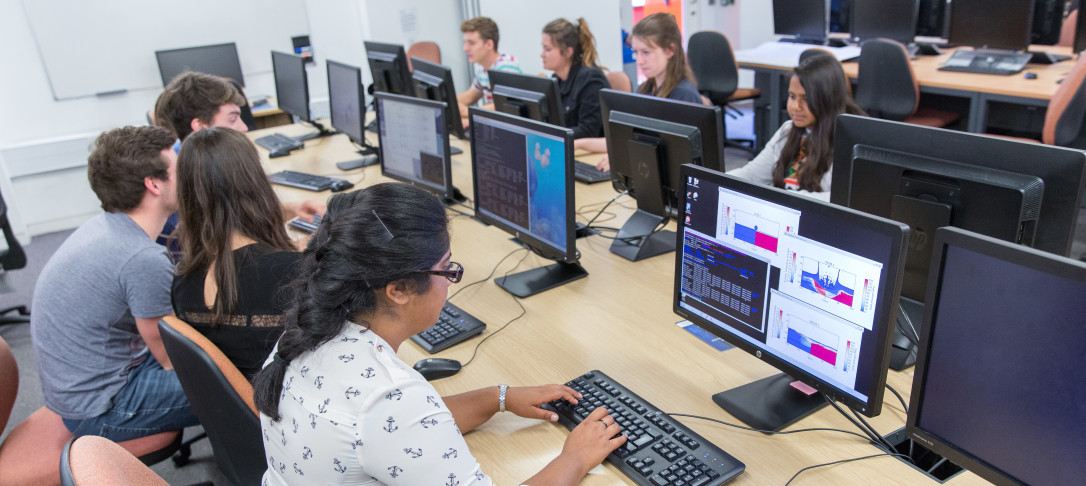 Students work at computers
