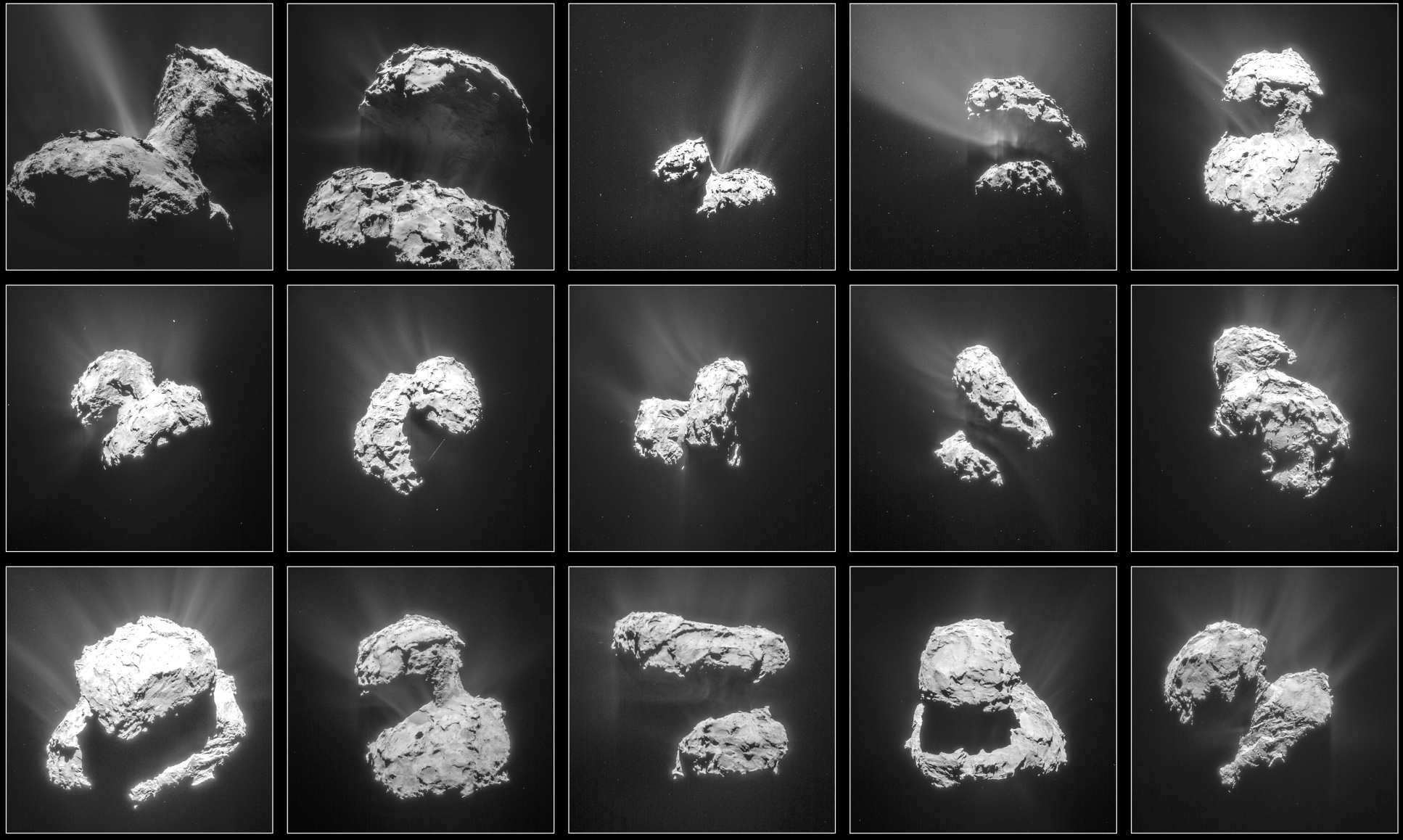 Grid of photos of the comet with a glowing halo