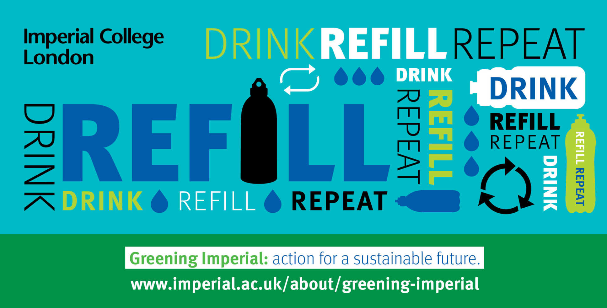 Graphic with the words "Drink Refill Repeat"