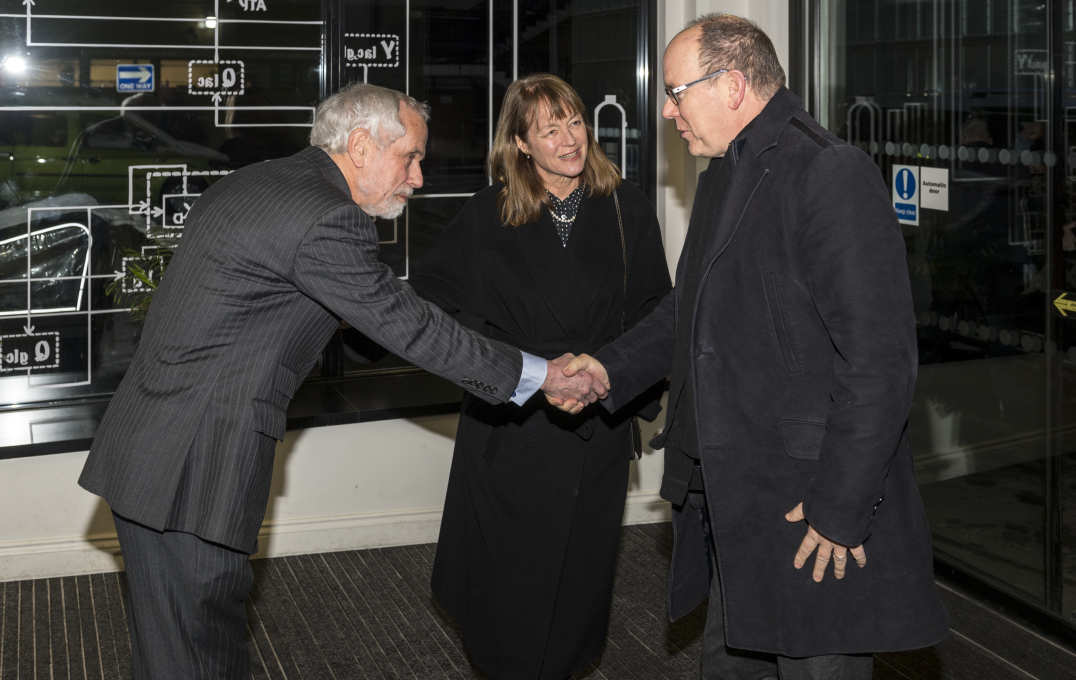 Prince Albert shaking hands with Brian Hoskins