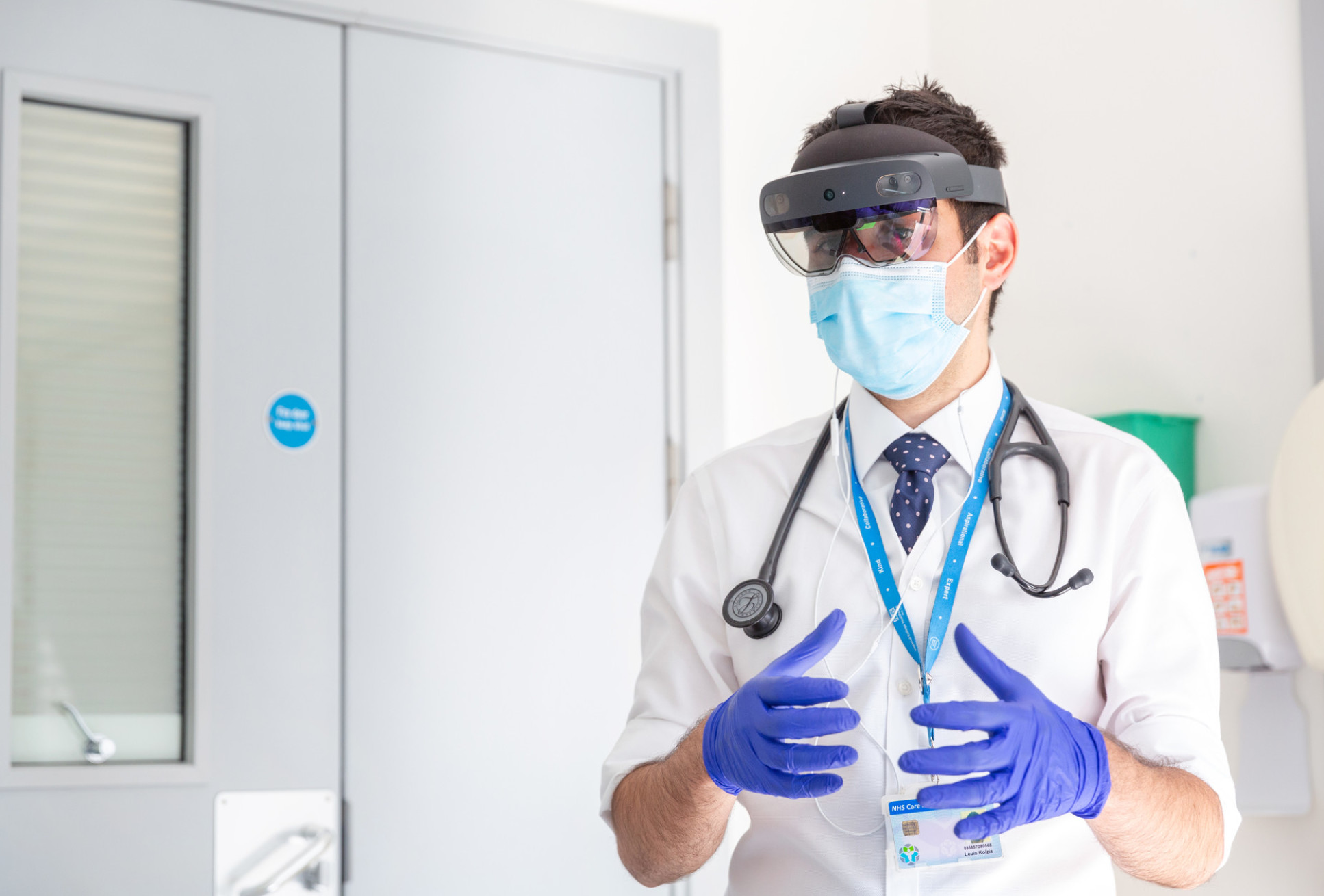 Dr Louis Koiza wears the HoloLens on site at St Mary’s Hospital (Photo: Thomas Angus