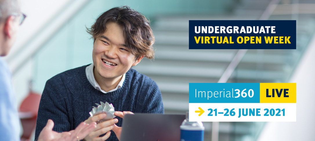 Undergraduate Virtual Open Week: Imperial360 Live 21u201326 June 2021: student smiling holding engineering model.