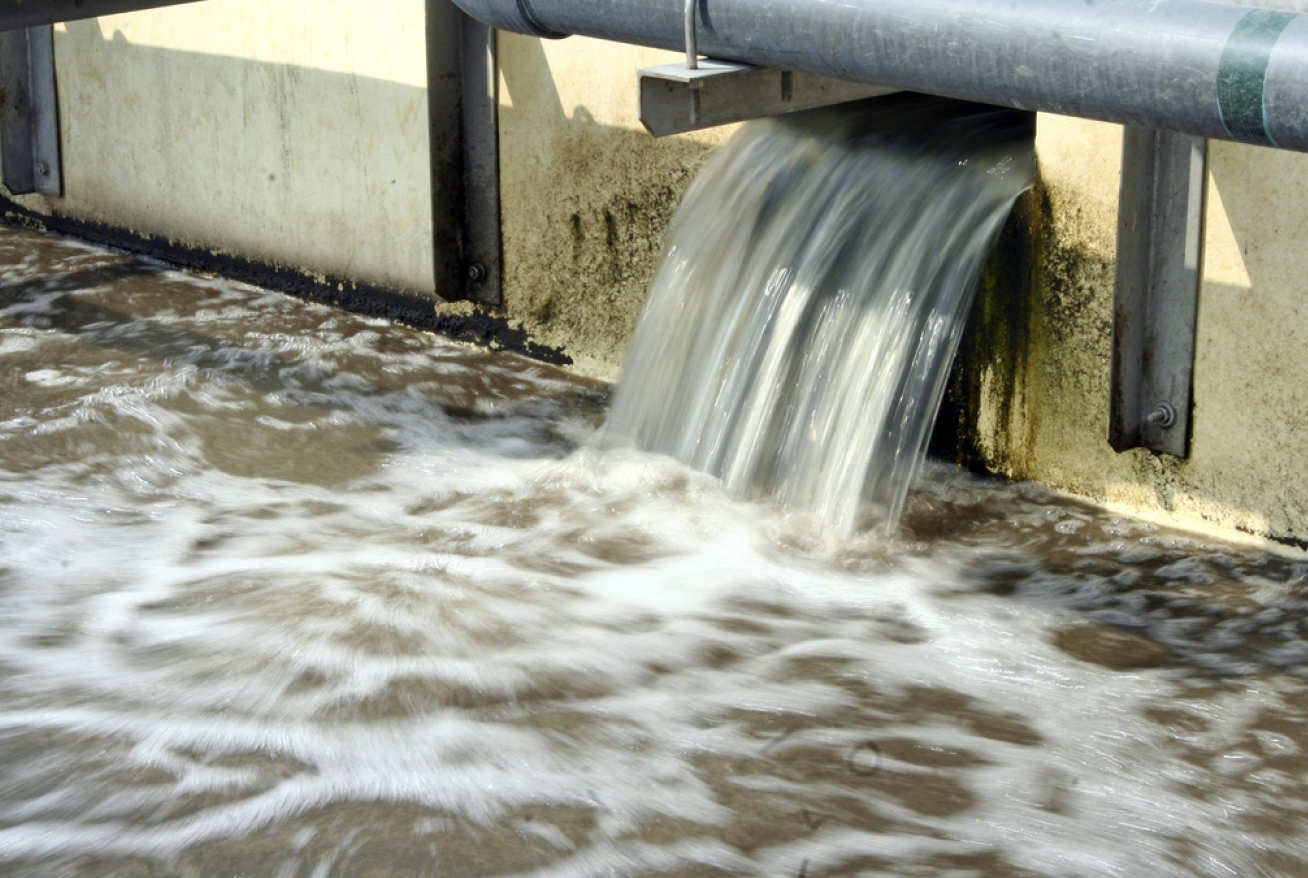 Water flowing at a waste water treatment facility. 