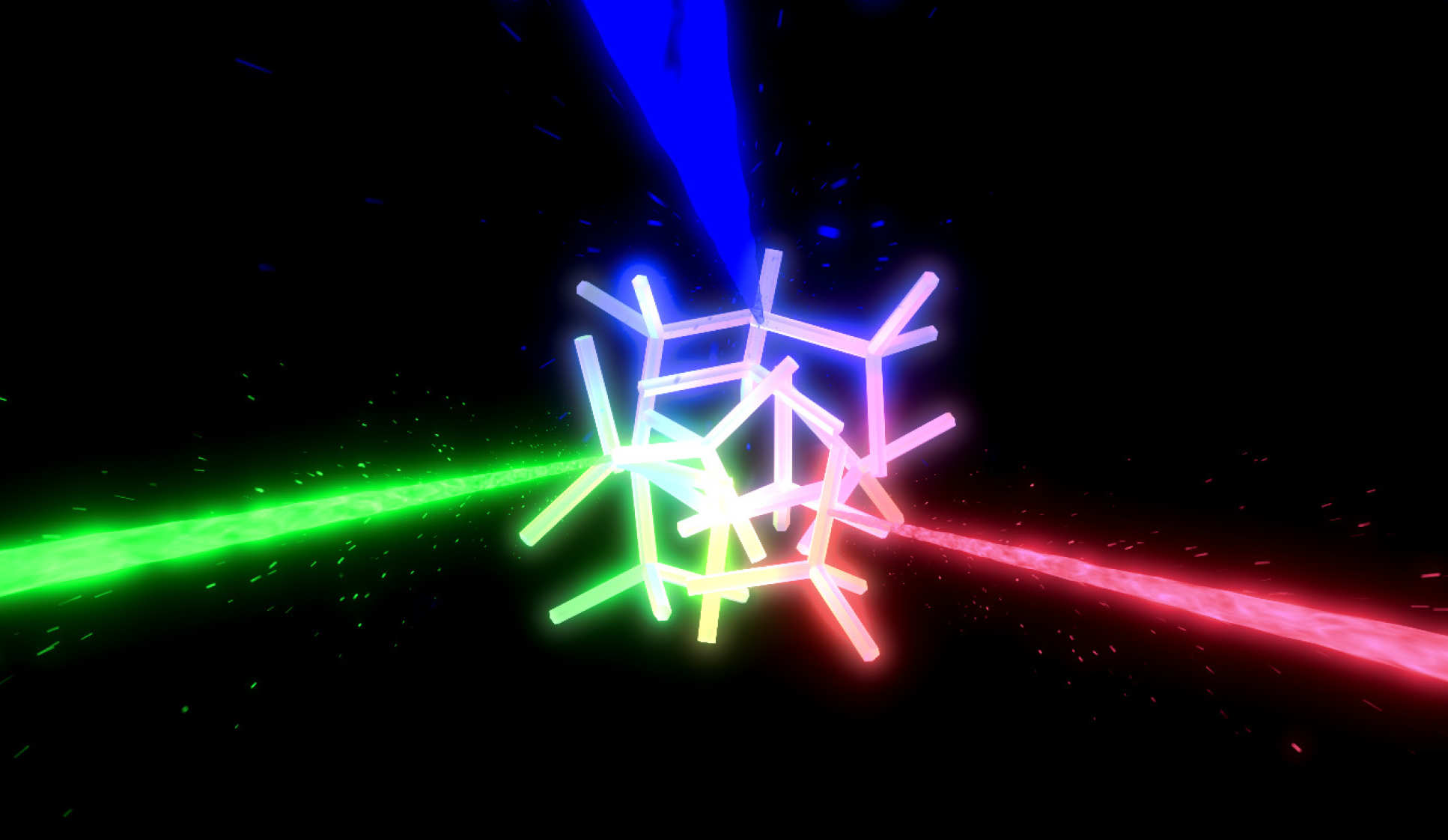 Illustration of red, green and blue lights entering a complex web