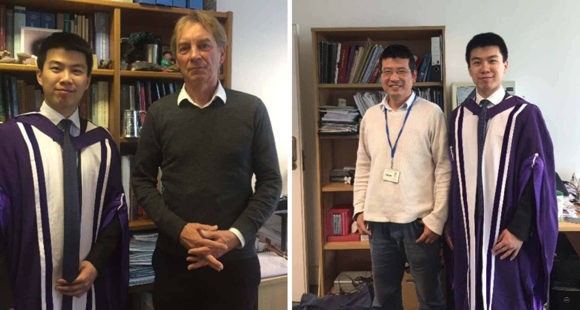 Dr. Qinghua Lei with his PhD supervisors: (left) with Dr. John-Paul Latham; (right) with Dr. Jiansheng Xiang