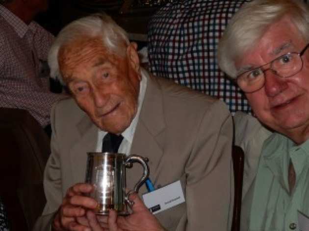 Dr David Goodall drank from an Imperial tankard at his 103rd birthday party