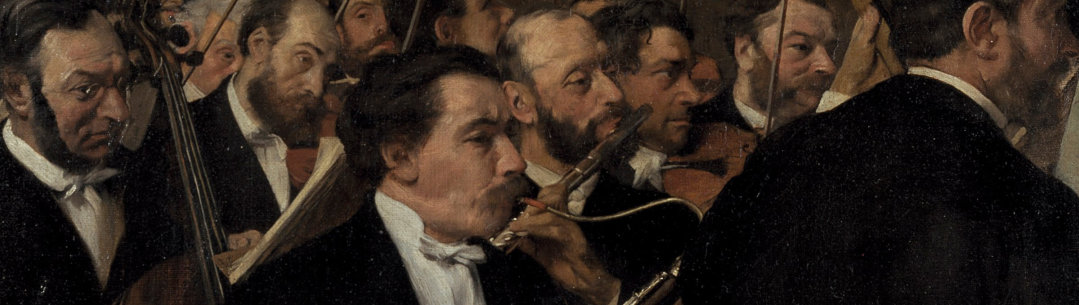 Cropped image of the painting the orchestra by Degas