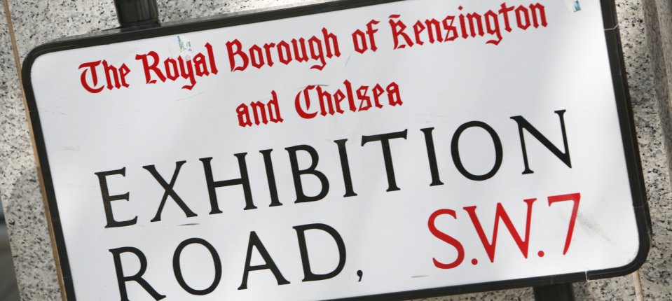 Exhibition Road local area neighbourhood road sign street SW7, photographer Ralph Hodgson