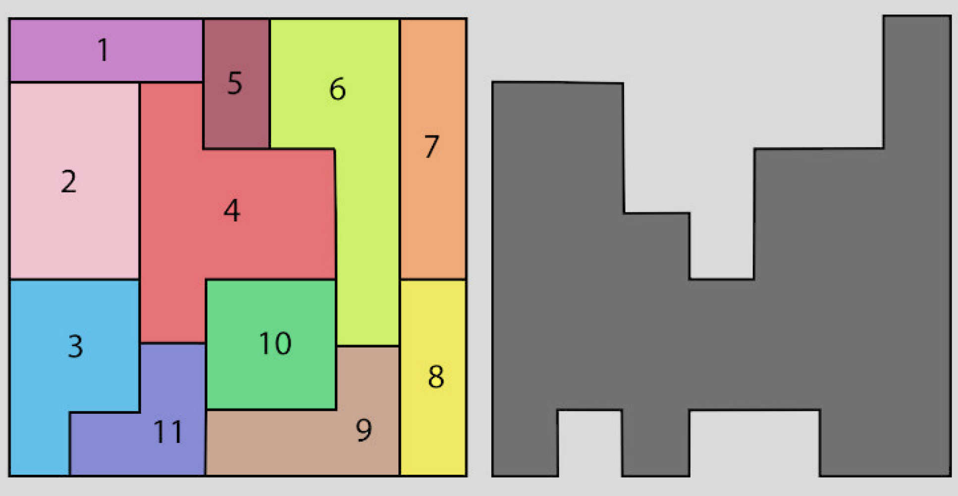Puzzle: remove a number of coloured blocks to make the shaded shape