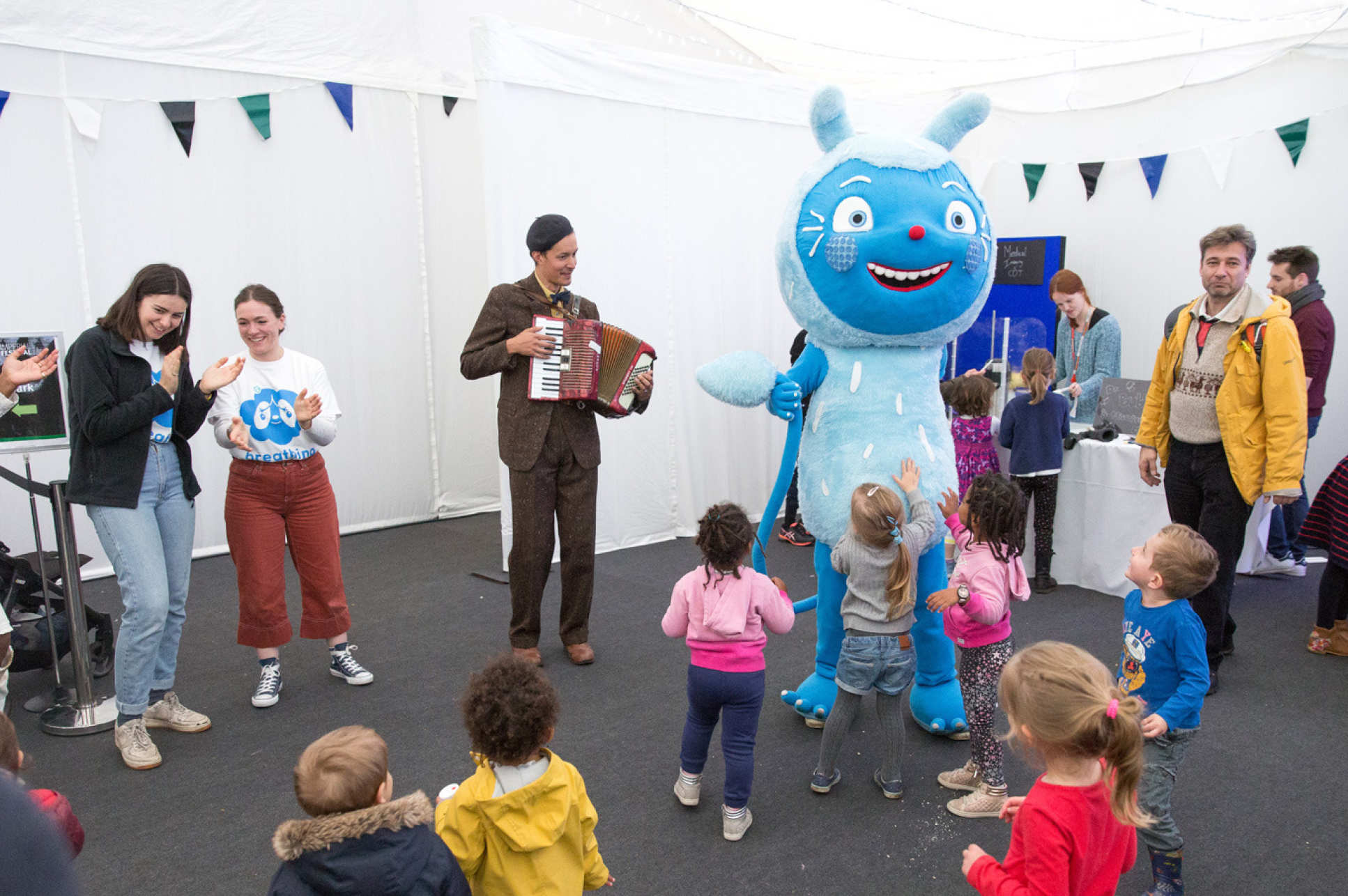 large blue monster and children 