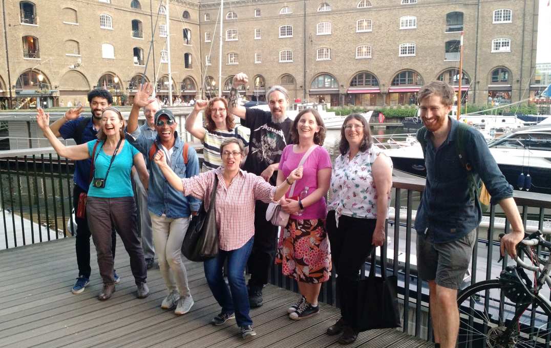 DoLS tech team and UBMA members (Victoria Talbot and Amanda Taylor) at St Katharine’s Dock, Tower Bridge for post-conference relaxation