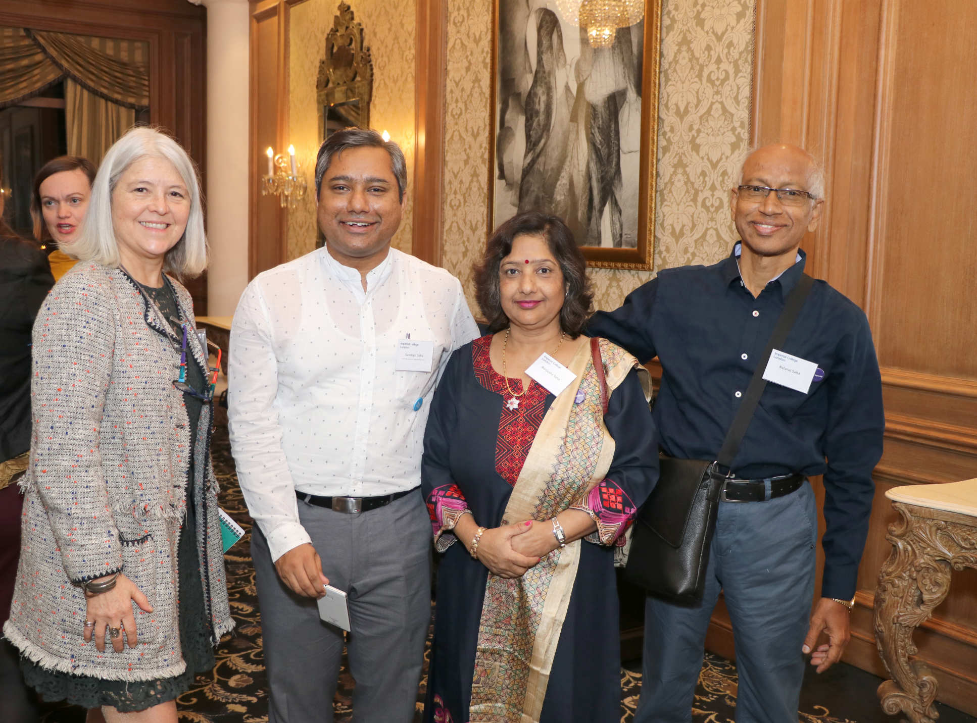 Alumnus Sandeep Saha with his parents and Nicola Pogson, Director of Alumni Relations