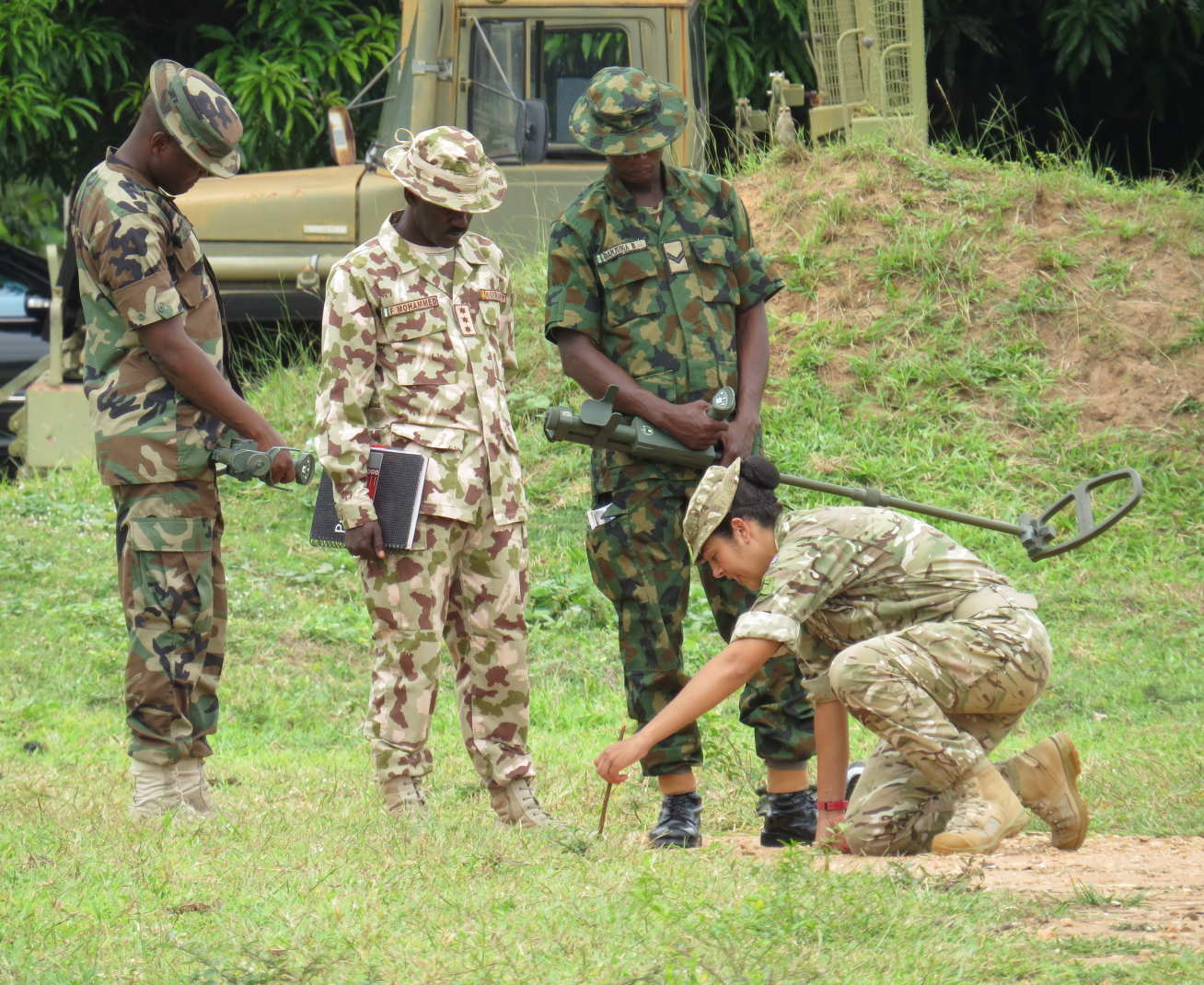 Nadia teaching Nigerian Army Engineers how to safely search for IEDs