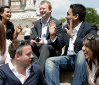 Professionals talking on steps