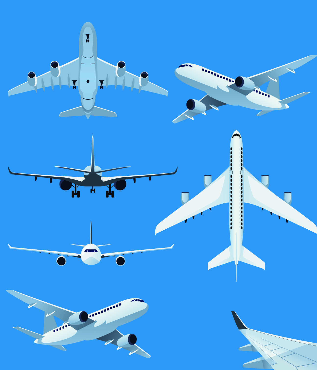 A drawing of an aeroplane seen from different angles 