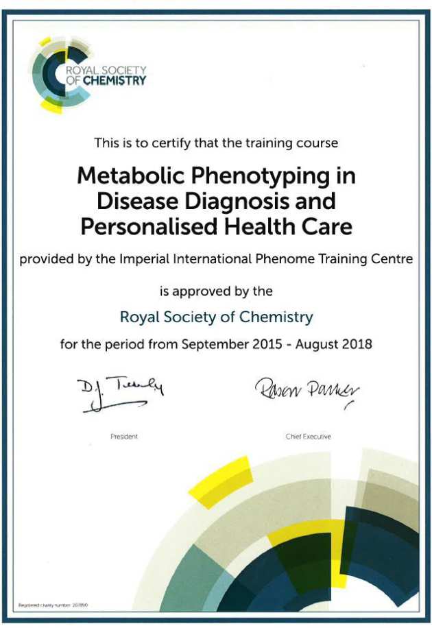 Accreditation Certificate (Metabolic Phenotyping)