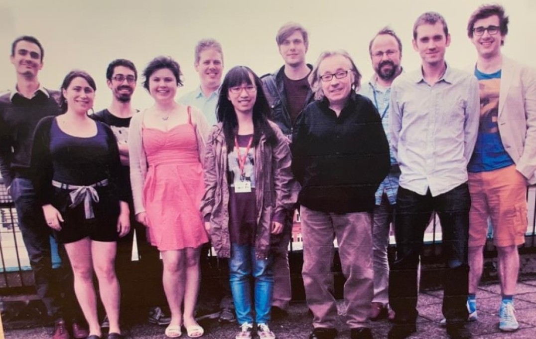 Alasdair with his research group on the roof of the Blackett Physics building