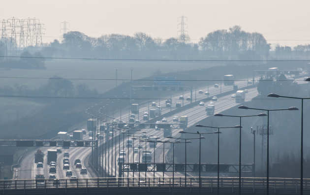 Air pollution hangs over a British motorway