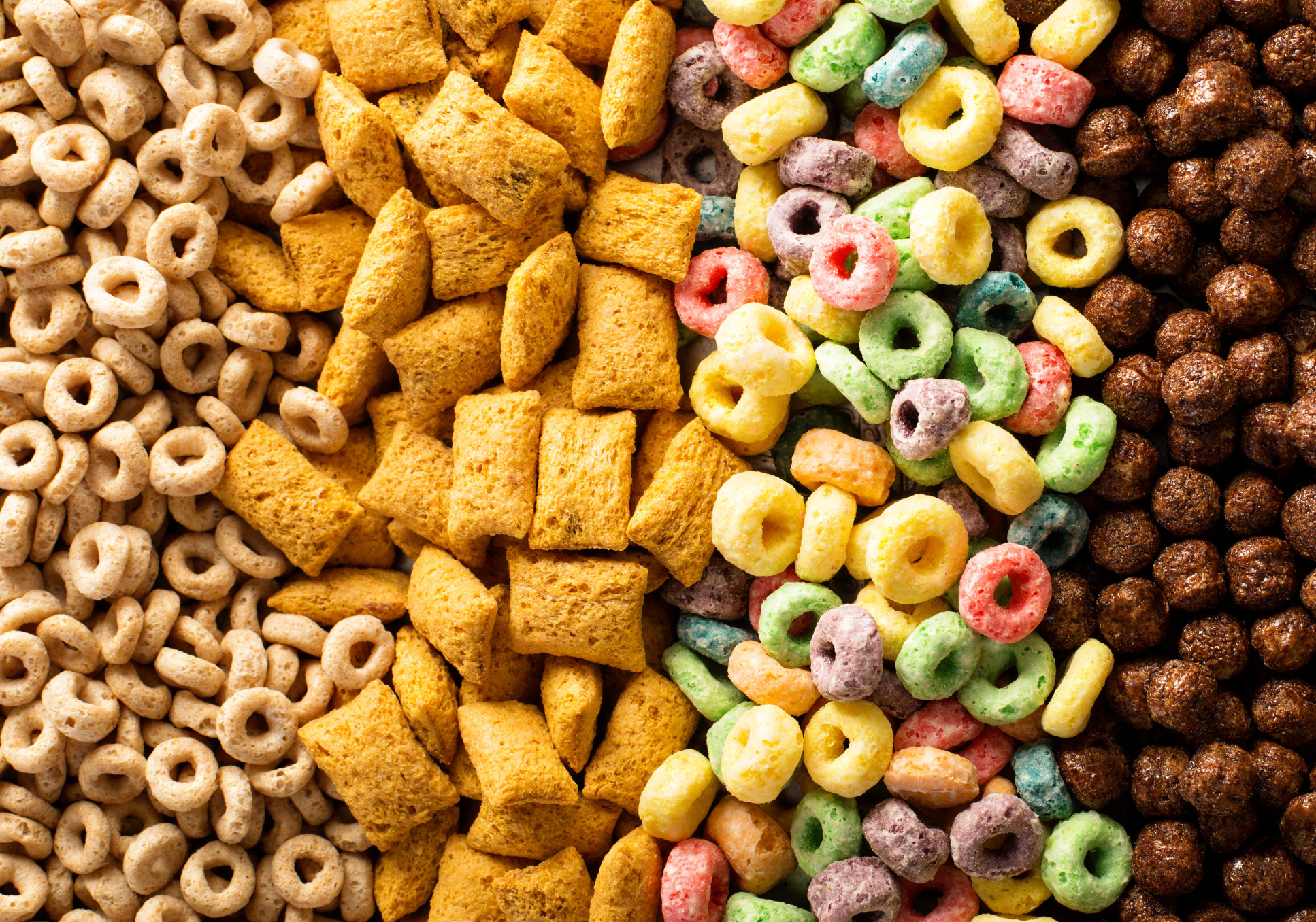 Image of four types of breakfast cereal.