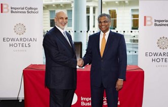 Jasminder Singh, CEO and Chairman of Edwardian Hotels London with Professor G. 'Anand' Anandalingam, Dean of the Business School