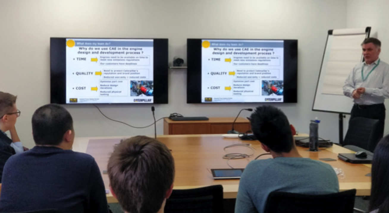 Listening to a talk on careers at Caterpillar from Imperial Mech Eng alumnus, Graham Hill