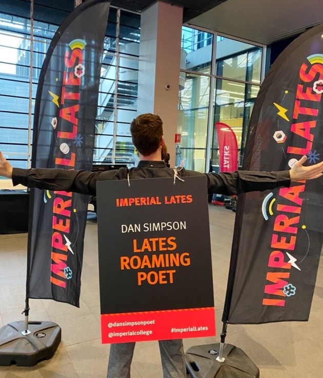 Dan Simpson as a roaming poet at a recent Imperial Lates event