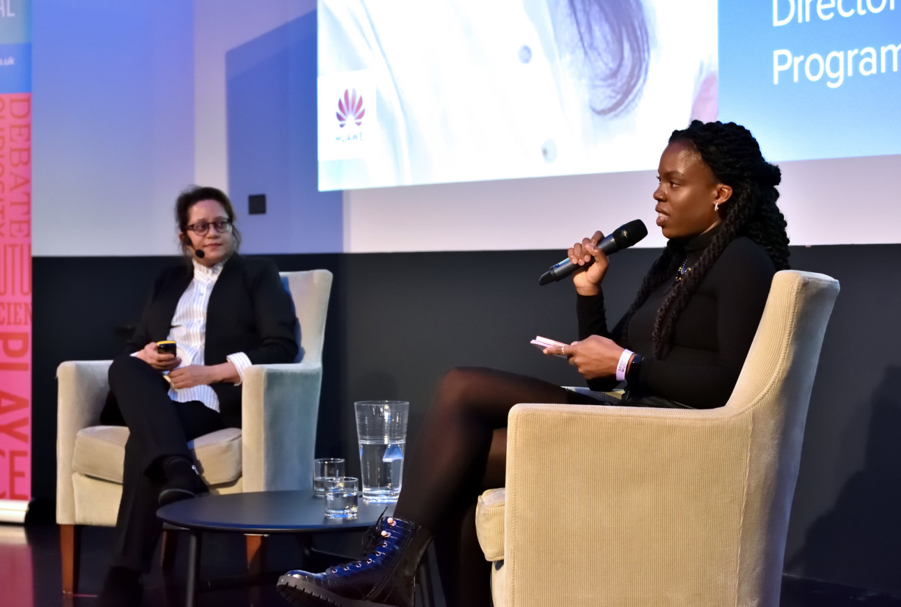 Two women giving a talk