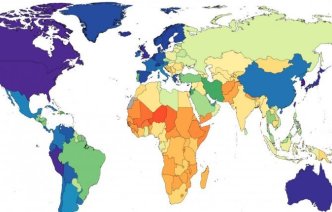 A map of the world colour-coded to show blood pressure measurements