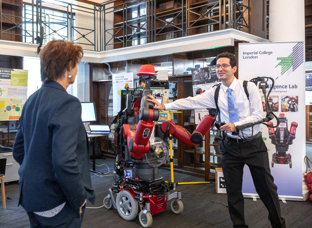 Dr Petar Kormushev introduces Skills Minister Anne Milton to Robot DE NIRO