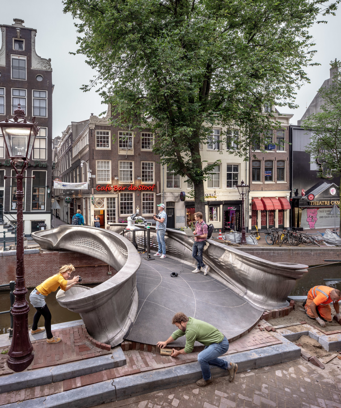 Photo of the team working on the final touches as the bridge awaits its unveiling