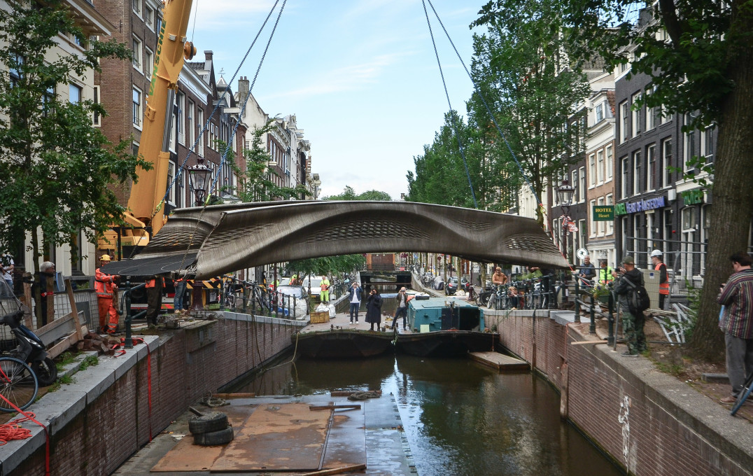 The bridge is lowered over the canal