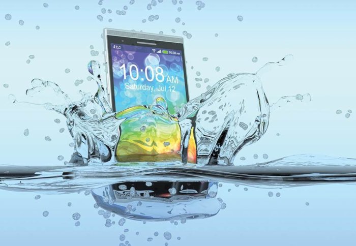 Mobile phone splashing into water