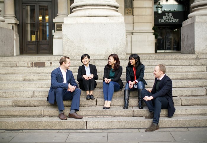 MBA students outside London's Royal Exchange