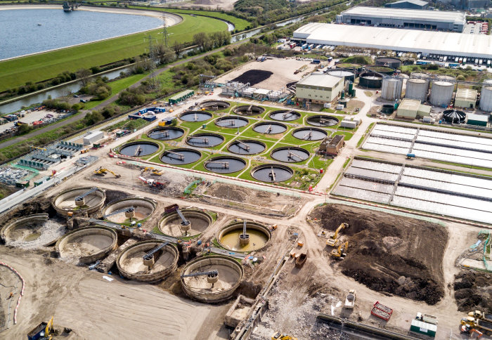 Aerial photo of Mogden Sewage Treatment Works in Isleworth.