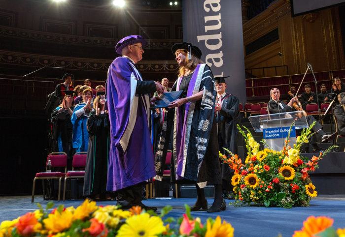 Professor James Stirling receiving his honorary doctorate from President Alice Gast