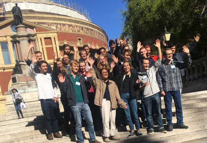 A group of students standing in a group outside Royal Albert Hall