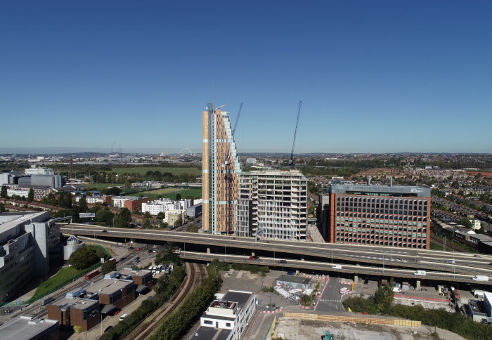 An aerial photograph of the white city campus
