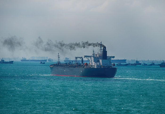 Black smoke coming from a ship