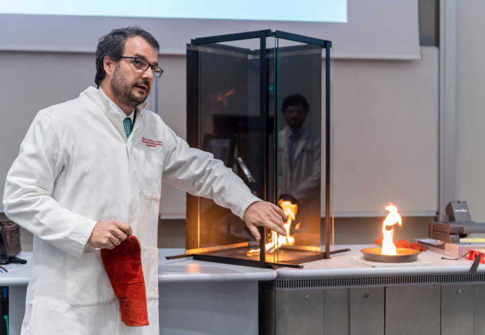 Professor Guillermo Rein at his inaugural lecture, The Science of Fire