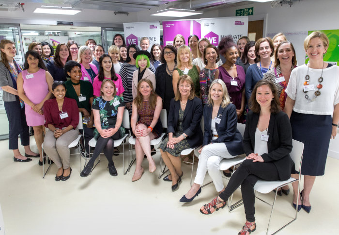 Alice Gast and Alexsis de Raadt St James with women entrepreneurs at Imperial's Enterprise Lab last year
