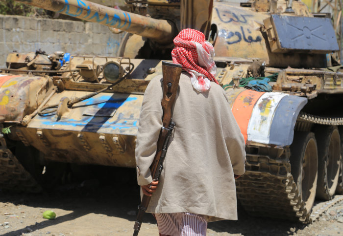 A military vehicle involved in fighting in Yemen