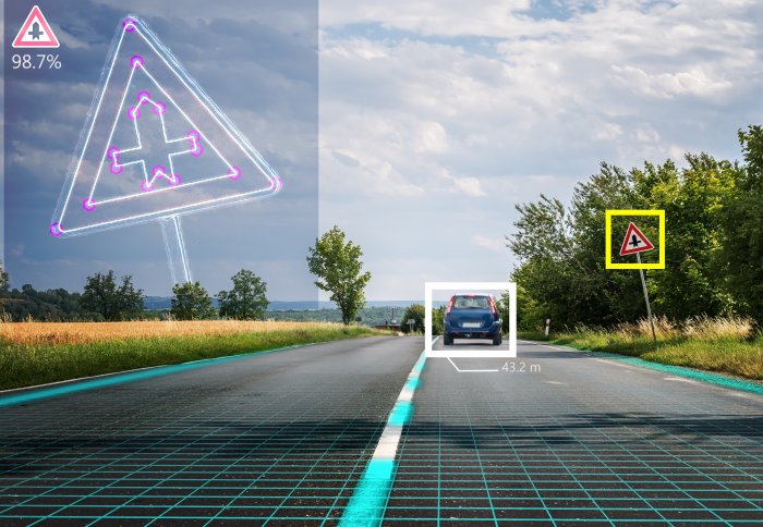 Photo of self-driving car using machine learning to recognise hazards and road signs