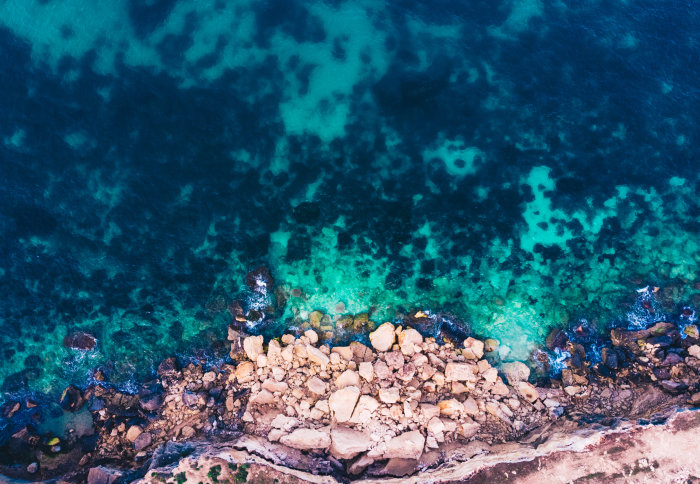 Aerial view of a rocky coastline