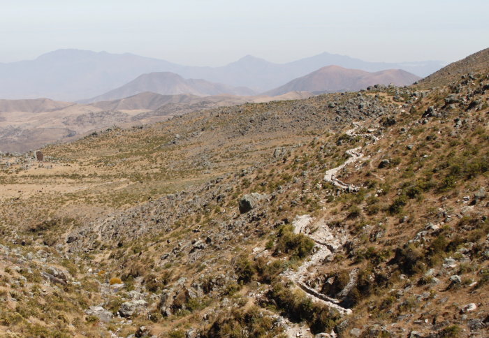 Photo of dry Andean mountains and winding canals