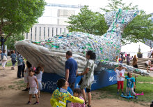 A whale made out of plastic at the Great Exhibition Road Festival