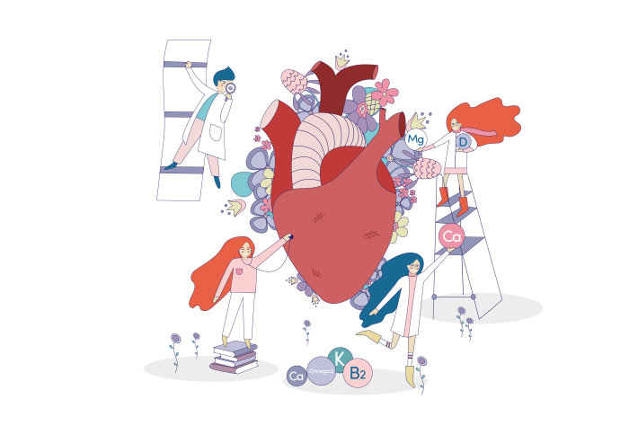 illustration of heart with people looking at it