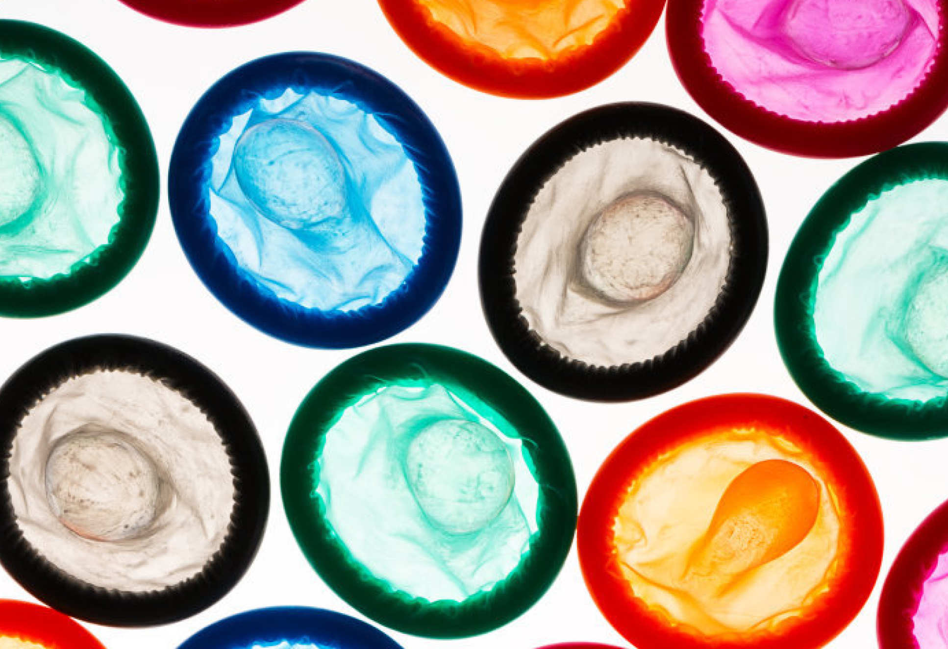 An assortment of colourful condoms