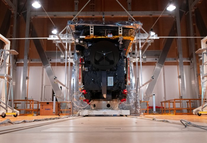The Solar Orbiter inside the testing facility